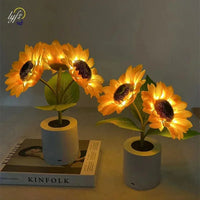 Veilleuse LED tournesol rechargeable USB, 3 fleurs lumineuses en pot, 26 cm