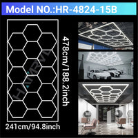 Plafonnier hexagonal LED – modèle de 15 hexagones avec cadre, 241 x 478 cm