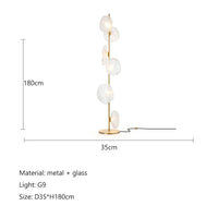 Lampadaire LED à globes en verre, pied noir ou doré, 90 ou 180 cm, 3 teintes de lumière