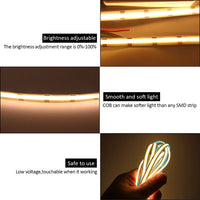 Ruban LED COB CCT 5 m – intensité réglable, lumière douce, faible tension et ruban flexible