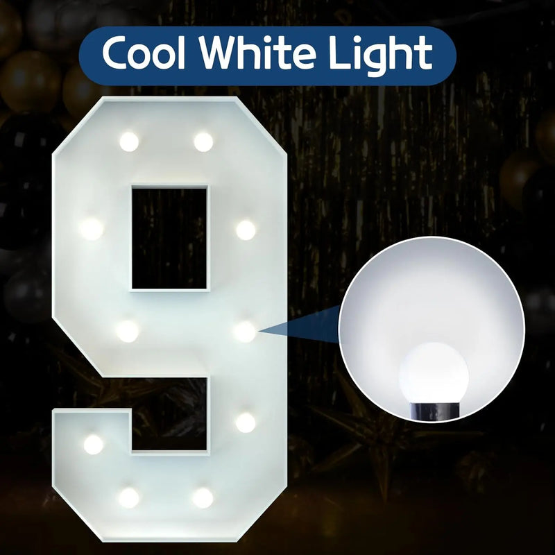 Chiffres lumineux géants 120 cm en carton mousse, blanc chaud ou blanc froid