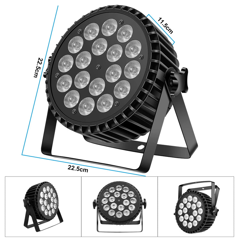 Projecteur PAR LED RGBW 200 W – schéma des dimensions 22,5 x 22,5 x 11,5 cm