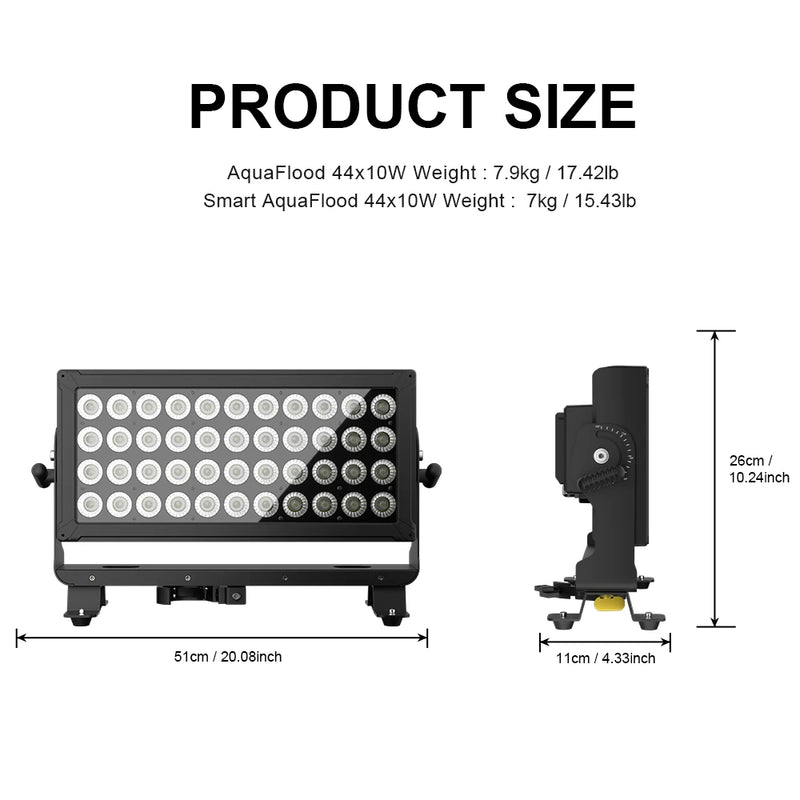 Projecteur LED extérieur IP65 44 x 10 W – dimensions 51 x 11 x 26 cm