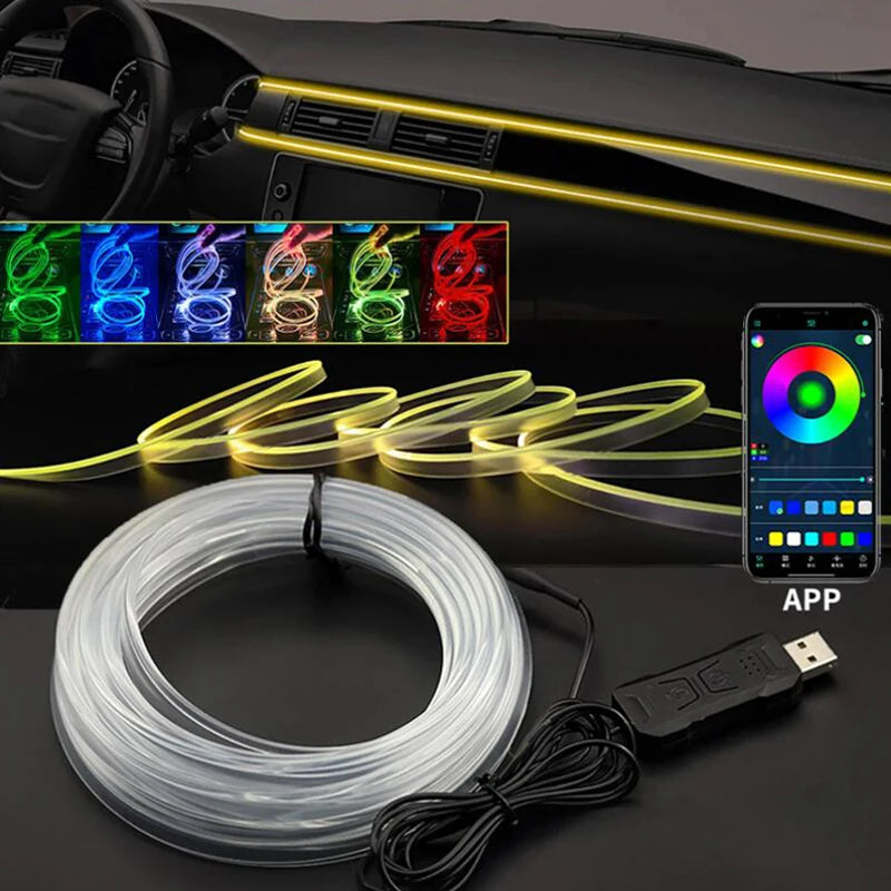 Bande lumineuse fibre optique RGB USB pour voiture et fêtes, 1 à 4 m