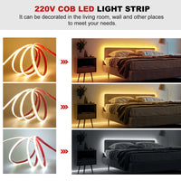 Ruban LED extérieur COB 220 V IP65, 240 LED/m, jusqu'à 100 m