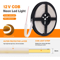 Ruban LED néon COB double face IP65 – ruban sur bobine avec protection extérieure souple