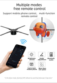 Ventilateur holographique 3D – commande par téléphone et télécommande