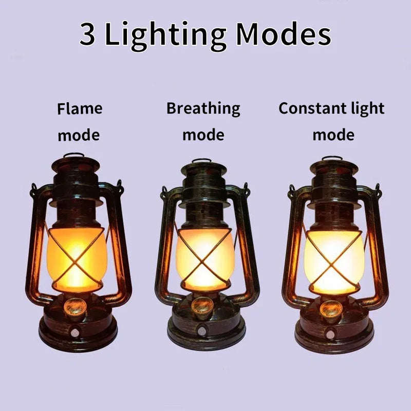 Lanterne LED rechargeable vintage, effet flamme, 3 modes, USB-C, 25 cm