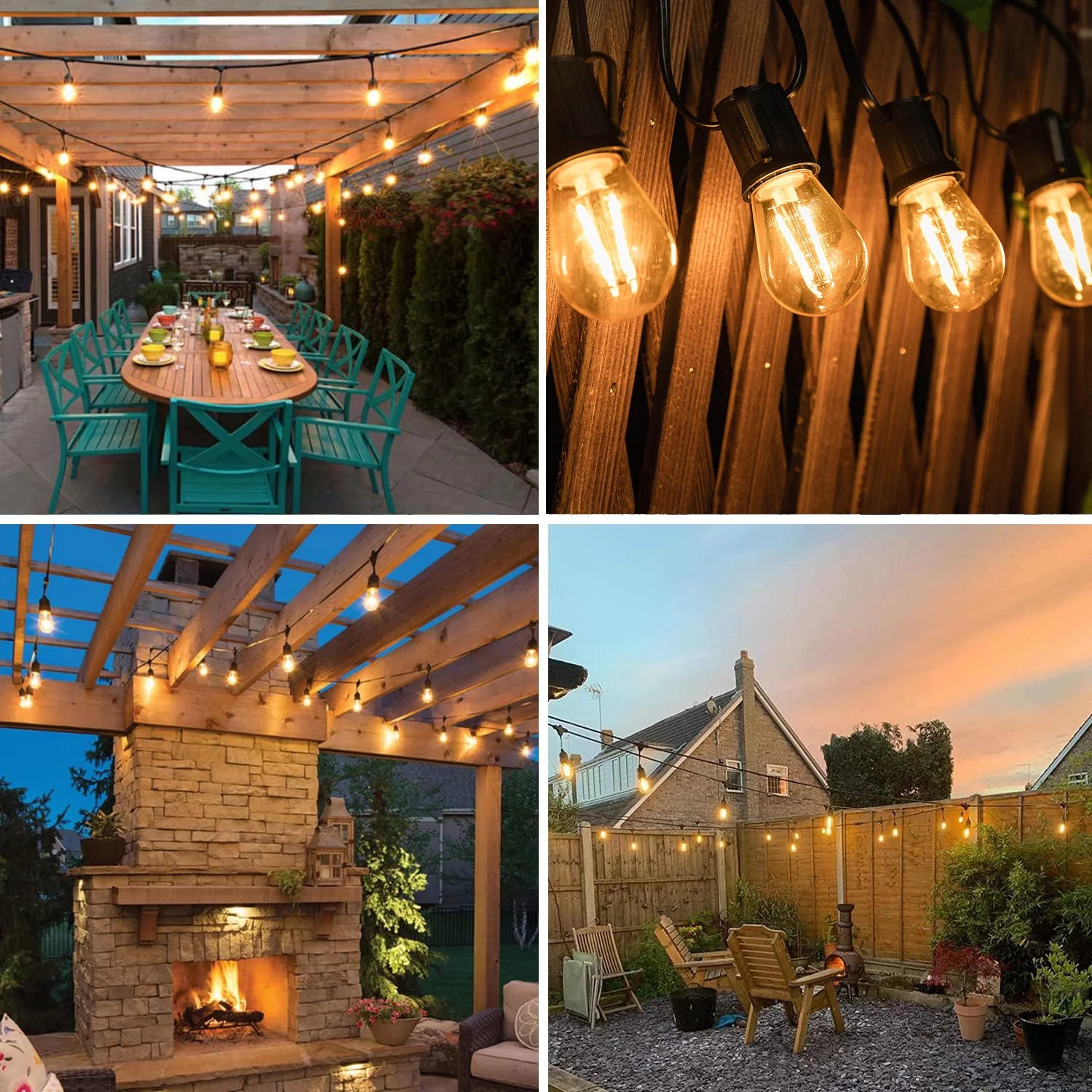 Guirlande guinguette S14 LED, ampoules claires ou ambrées, E27, IP44, 10 ou 15 m
