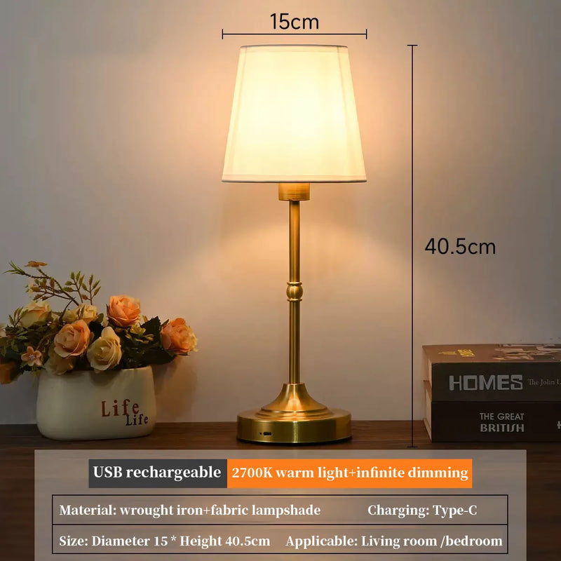 Lampe de table sans fil rechargeable, abat-jour tissu, 38 ou 40,5 cm