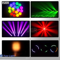 Lyre beam LED 250 W à anneau, focus et frost, 14 gobos, prismes 6 + 12, DMX 14 canaux