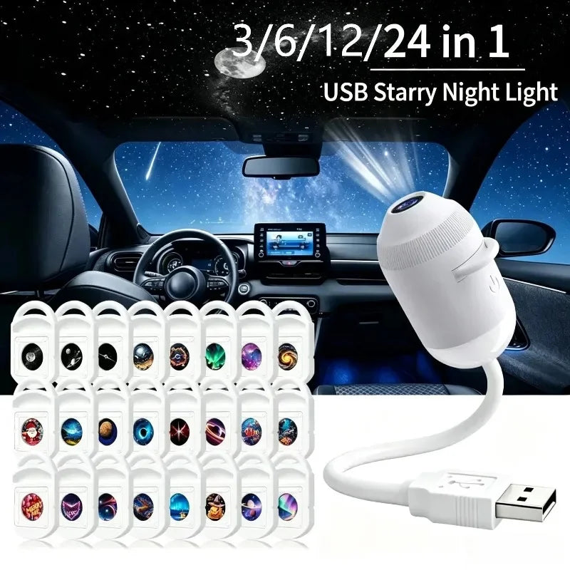 Projecteur ciel étoilé USB sur bras flexible, veilleuse, 1 à 24 films