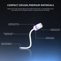 Projecteur ciel étoilé à tiroir – schéma des commandes : projection, veilleuse, col flexible et bague de mise au point