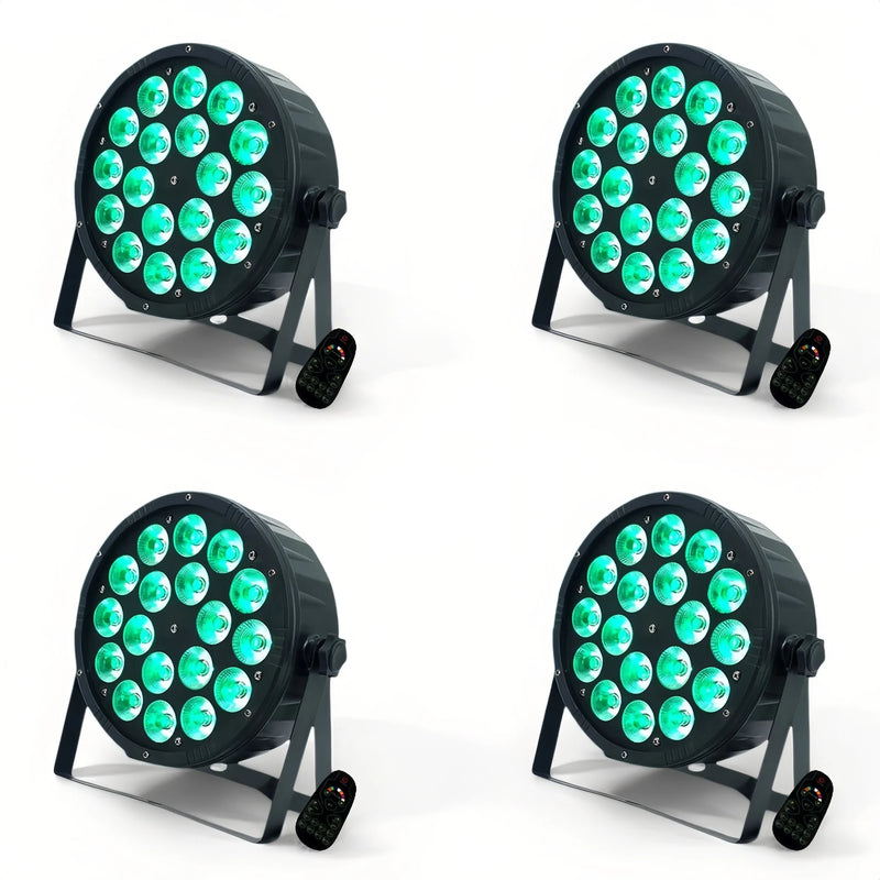 Projecteur PAR LED RGBWA+UV 18 LED avec télécommande, lot de 4
