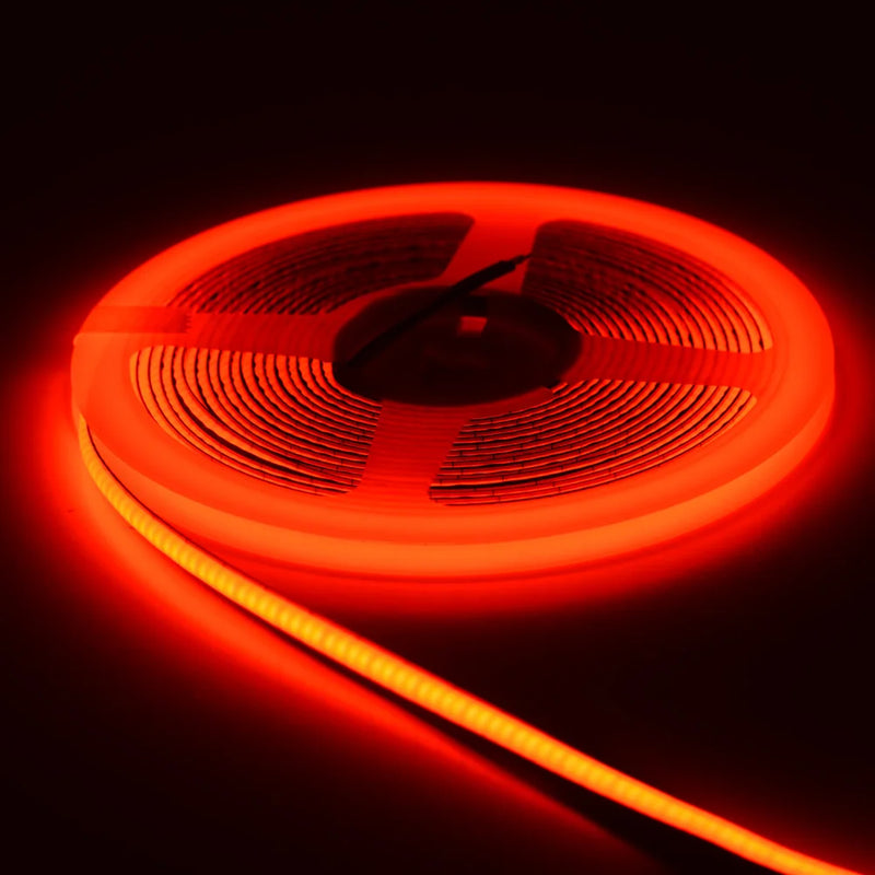Ruban LED COB fin 3 ou 5 mm – rouleau allumé en rouge