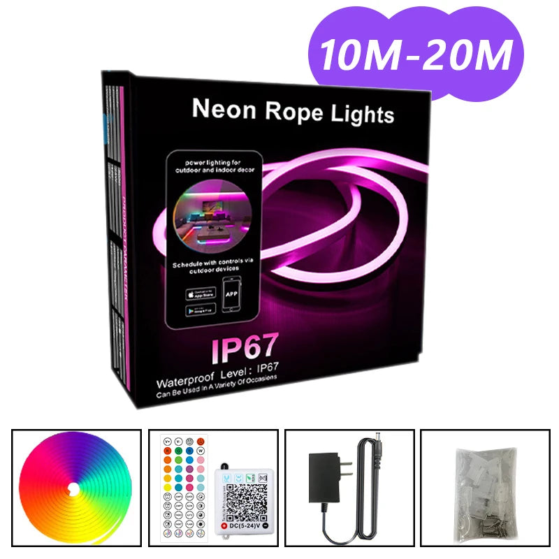 Ruban LED extérieur néon RGB étanche IP67, application, 5 à 30 m