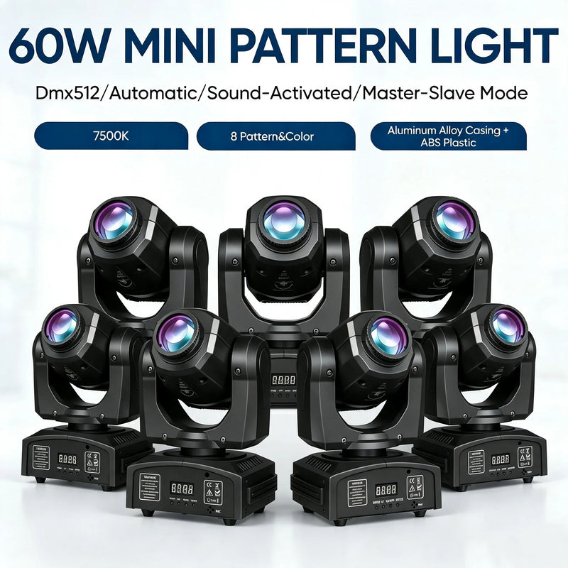 Lot de 2 mini lyres LED spot 60 W – groupe de mini lyres à gobos et leurs modes de commande