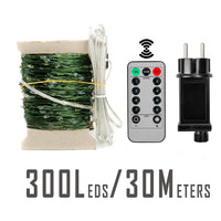 Guirlande fil vert – format 30 m, 300 LED avec boîtier d'alimentation et télécommande