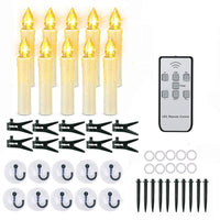 Lot de 10 bougies LED ivoire avec clips, ventouses et télécommande