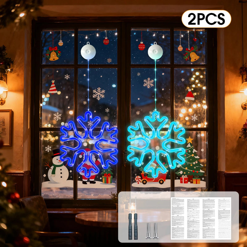Flocon lumineux de fenêtre – deux flocons multicolores accrochés à une fenêtre, version 2 pièces