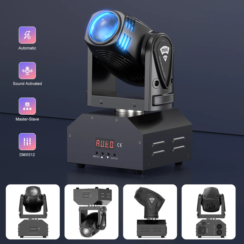 Mini lyre beam LED RGBW 4 en 1, DMX 11 ou 13 canaux, 2,3 kg