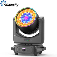 Lyre wash zoom 220 W – vue de trois quarts de la tête à 19 LED et de l'anneau lumineux
