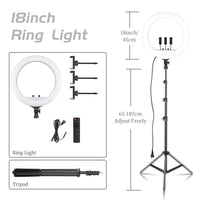 Ring light LED 45-48 cm, trépied au choix, 3 supports téléphone