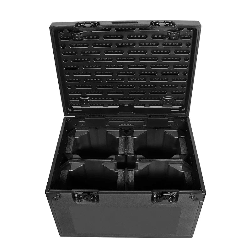 Lyres LED œil d'abeille 7 x 40 W – flight case 4 en 1 ouvert, option de rangement