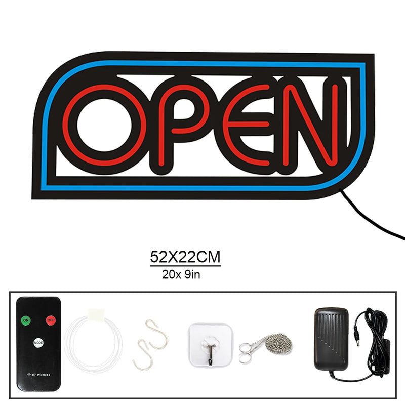 Panneau lumineux OPEN – schéma des dimensions et accessoires, seconde vue