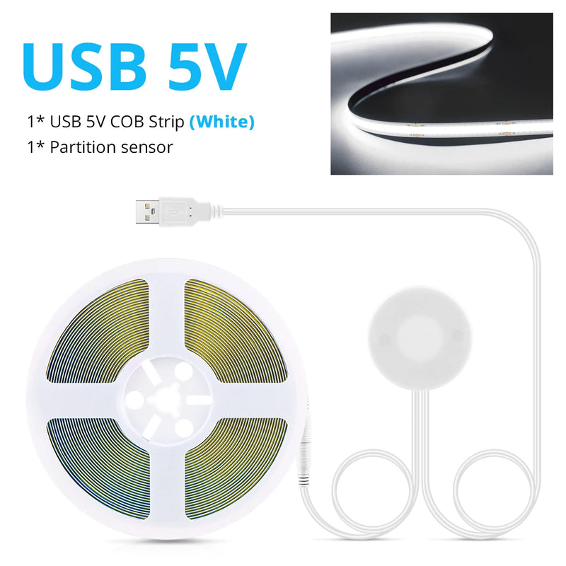 Ruban LED USB pour miroir à variateur tactile – kit USB 5 V en blanc froid avec capteur