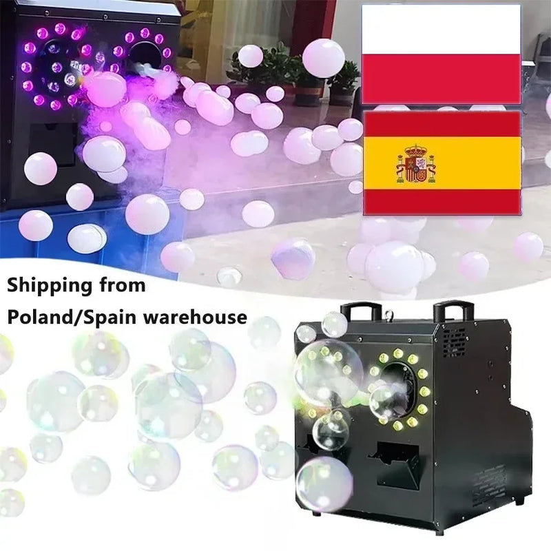 Machine à bulles et fumée IP65 – deux sorties lumineuses, bulles et brouillard dans une salle