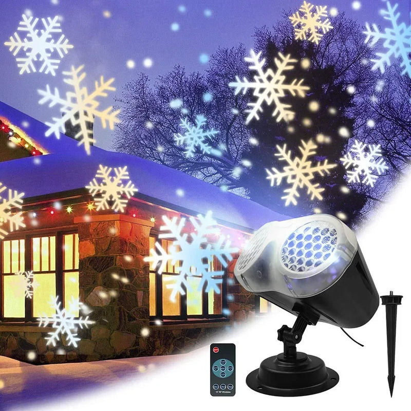 Projecteur flocon de neige extérieur LED double tête – flocons projetés sur la façade d'une maison