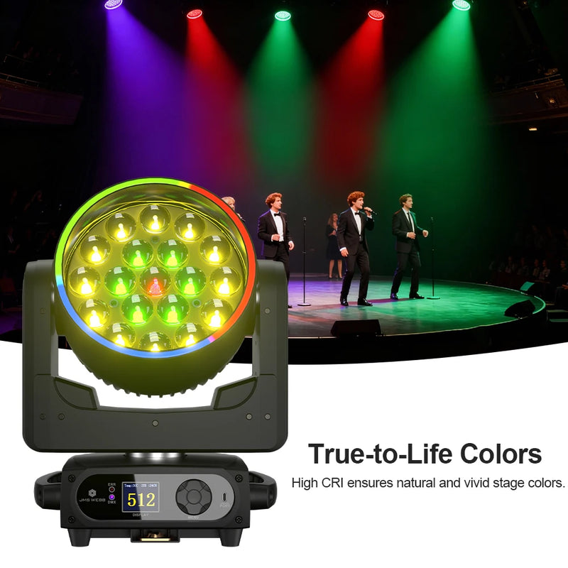 Lyre LED zoom wash 19 x 15 W ou 25 W RGBW, anneau lumineux