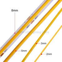Ruban LED COB ultrafin – largeurs de 2, 3, 5 et 8 mm comparées