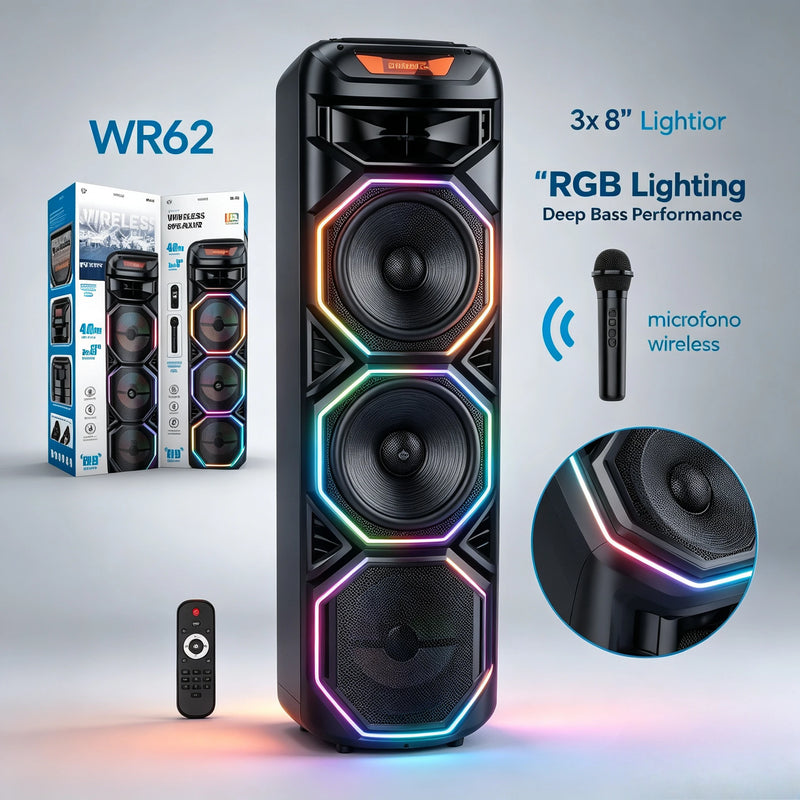 Enceinte karaoké lumineuse 40 W – colonne à halos RGB avec micro sans fil et télécommande