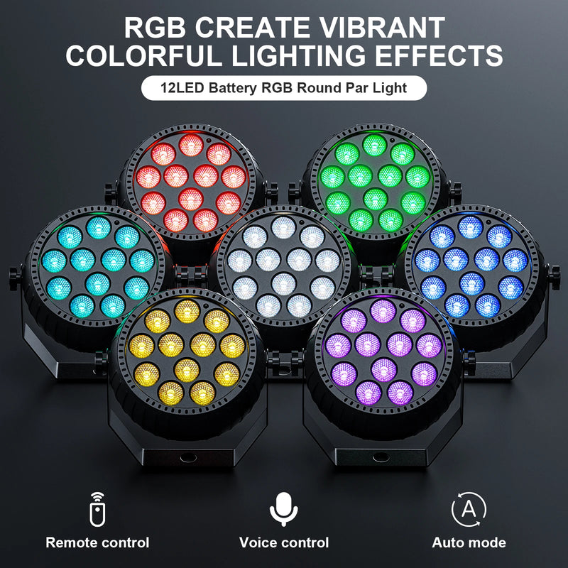 Uplight sans fil rechargeable, lot de 4 mini PAR LED RGB avec télécommande