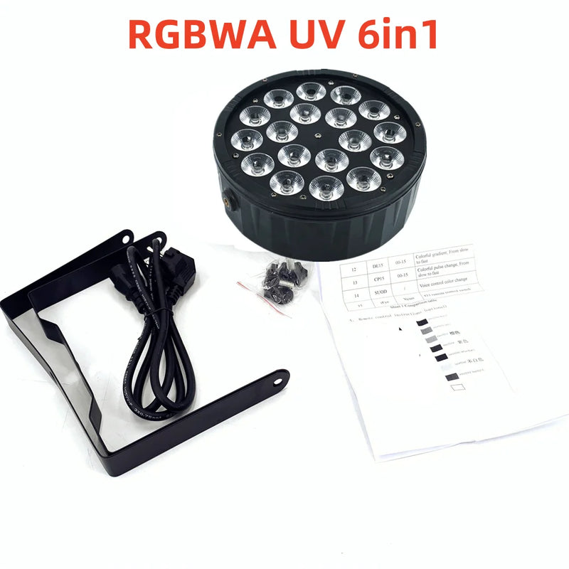 PAR LED plat 18 LED – 1 projecteur RGBWA UV 6 en 1 sans télécommande