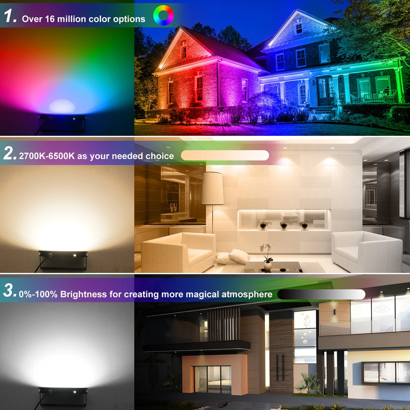 Projecteur LED extérieur ultra-mince 100 W RGB et blanc, télécommande et application