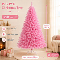 Sapin de Noël rose en PVC – sapin rose de 1,5 m sans guirlande