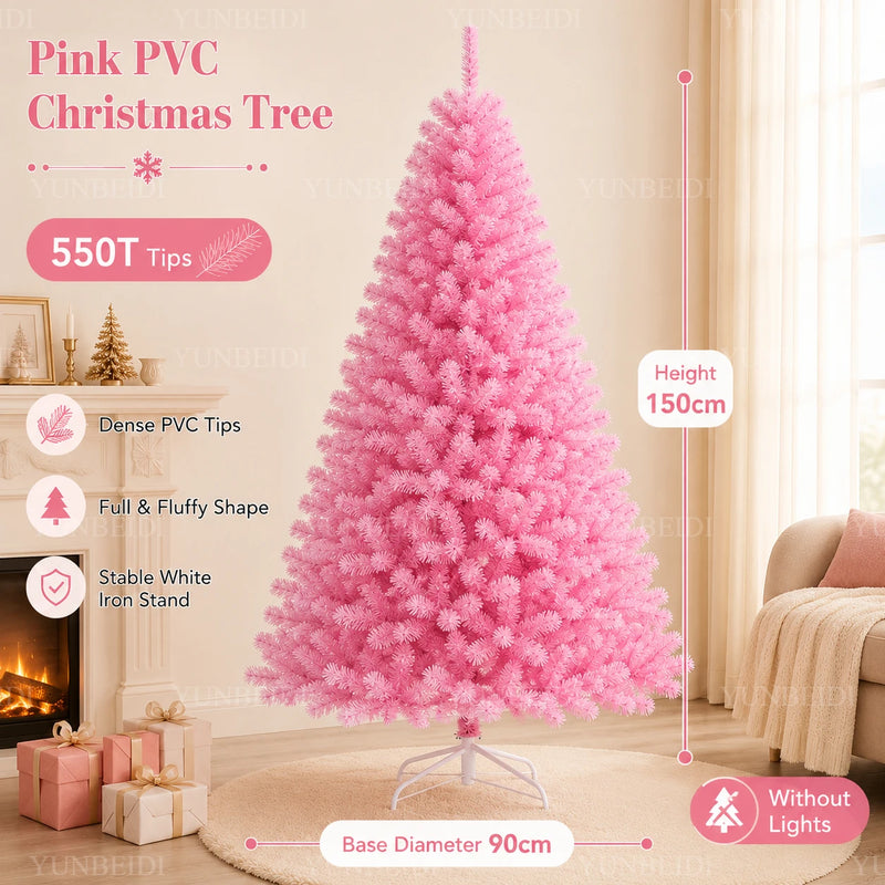 Sapin de Noël rose en PVC – sapin rose de 1,5 m sans guirlande
