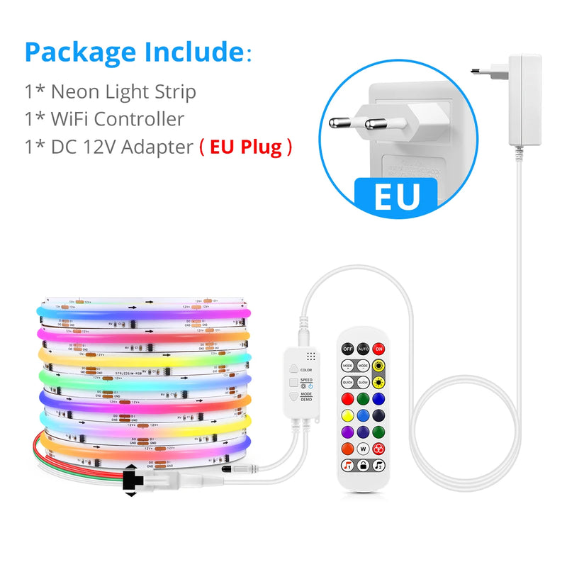Ruban LED RGBIC COB connecté Wi-Fi – kit avec contrôleur Wi-Fi et adaptateur 12 V, prise EU