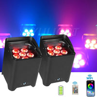 Lot de 2 uplights PAR LED sur batterie 6 x 18 W RGBWA UV, Wi-Fi