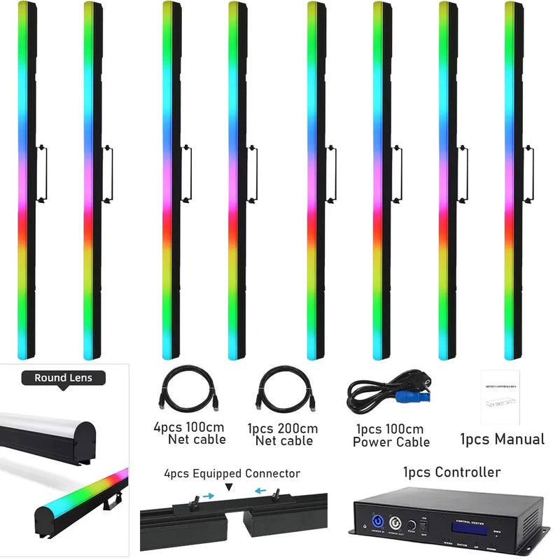 8 tubes LED pixel DMX ArtNet de 100 cm avec boîtier de commande