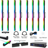 Barres LED pixel RGB 100 cm – lot de 8 tubes à lentille ronde avec câbles, connecteurs, manuel et contrôleur