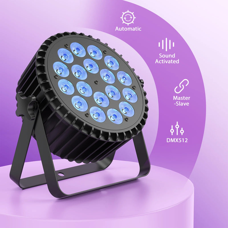 Lot de 4 projecteurs PAR LED RGB + UV 18 x 8 W, DMX et mode sonore
