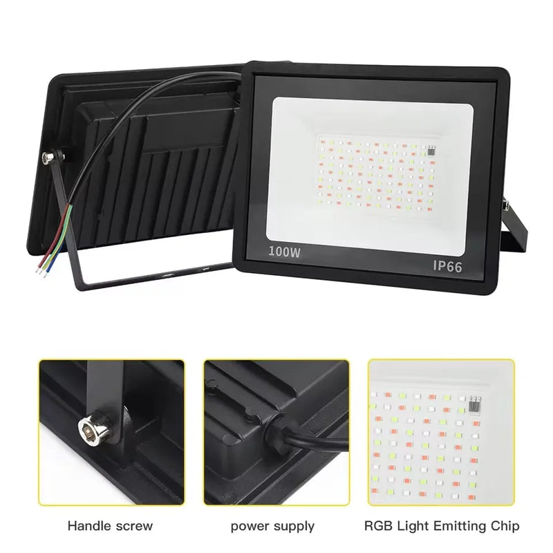 Projecteur LED extérieur RGB IP66 avec télécommande, 30, 50 ou 100 W