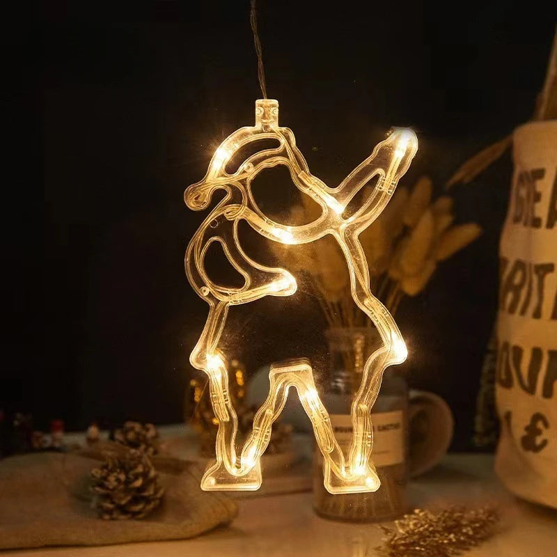 Décoration fenêtre Noël lumineuse à ventouse, 11 motifs, à piles