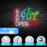 Néon bar LED « Bar Open » à suspendre, USB, 10 modèles