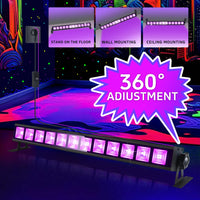 Barre lumière noire UV 40 LED – installation au sol, au mur ou au plafond, support orientable