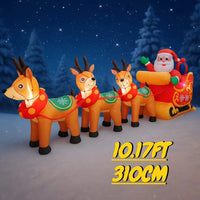 Père Noël gonflable avec traîneau et 3 rennes lumineux LED, 3 m